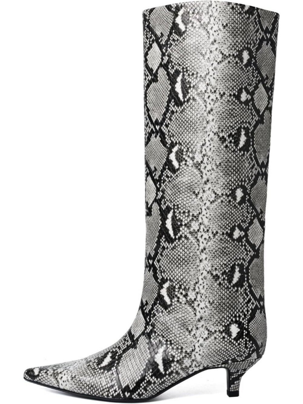 Women's Knee High Boots Kitten Heel Pointed Toe Pull On Tall Boots Snake-Pattern